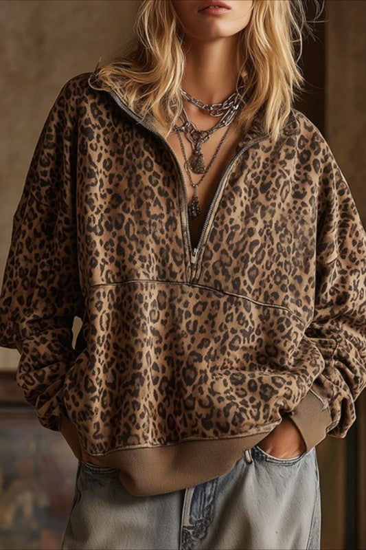 Leopard loose fit pullover sweatshirt