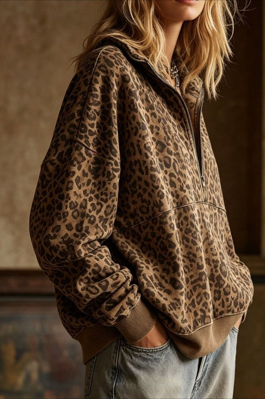 Leopard loose fit pullover sweatshirt