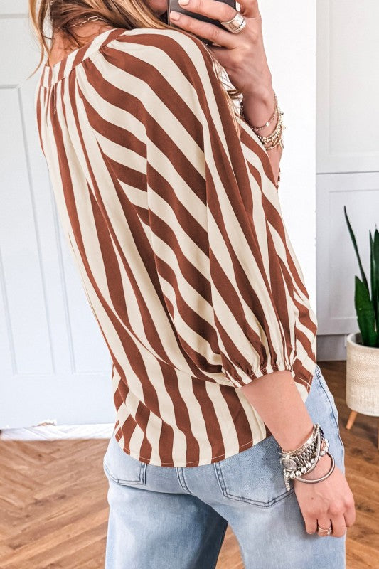 Stripe V Neck Half Sleeve Top