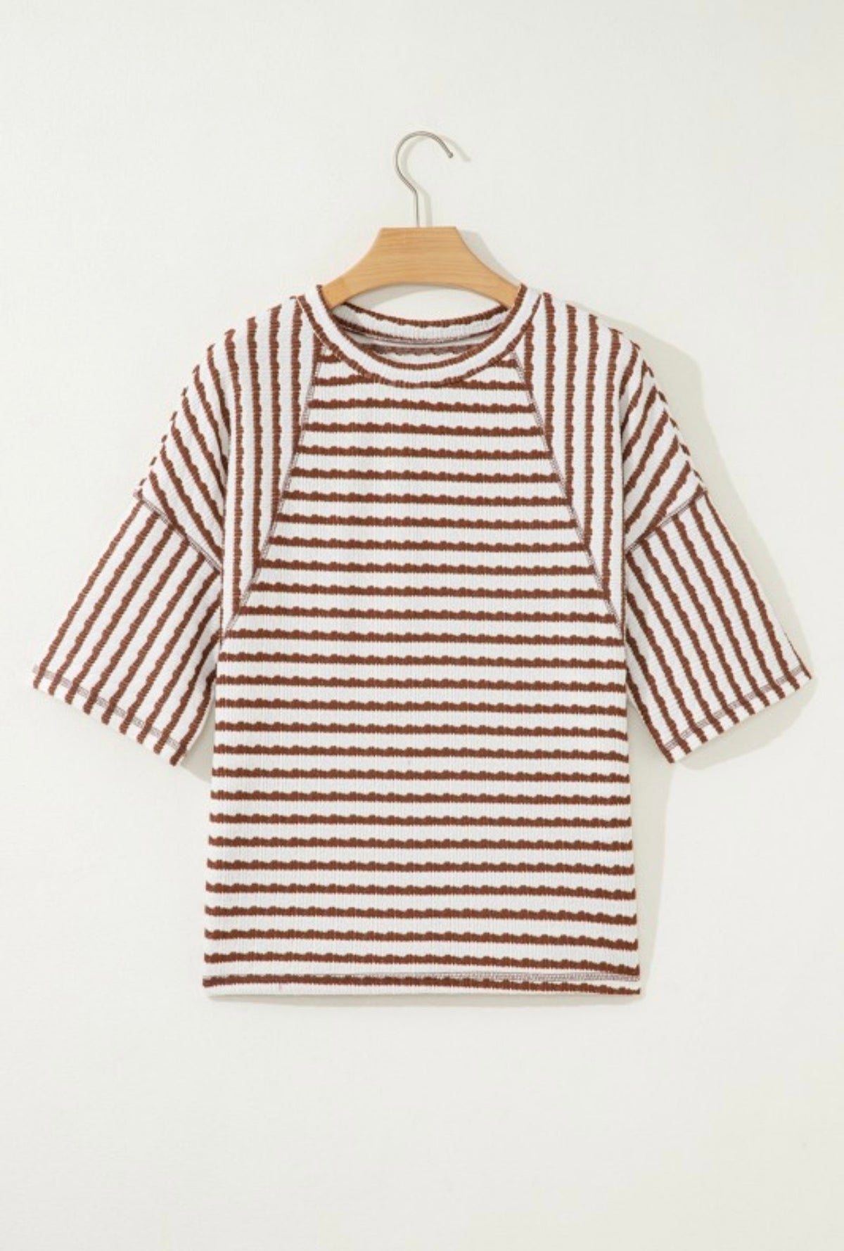 Stripe Textured Knit 3/4 Sleeve Top