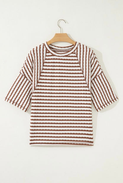 Stripe Textured Knit 3/4 Sleeve Top