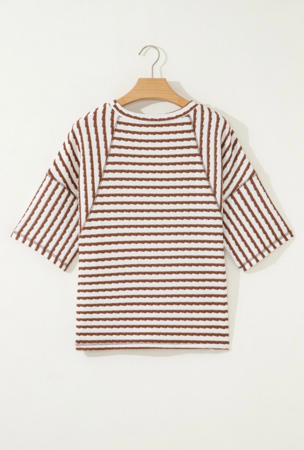 Stripe Textured Knit 3/4 Sleeve Top