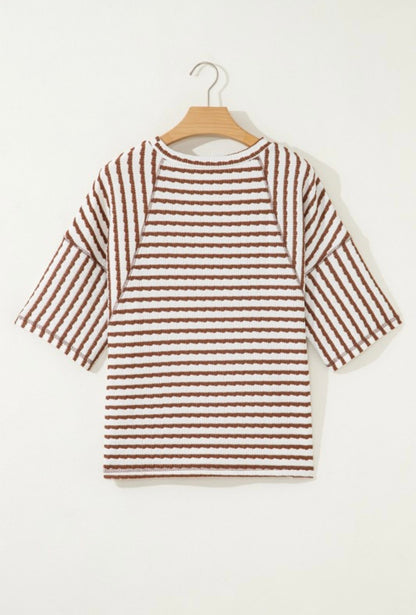Stripe Textured Knit 3/4 Sleeve Top