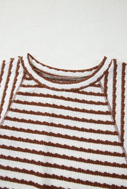 Stripe Textured Knit 3/4 Sleeve Top
