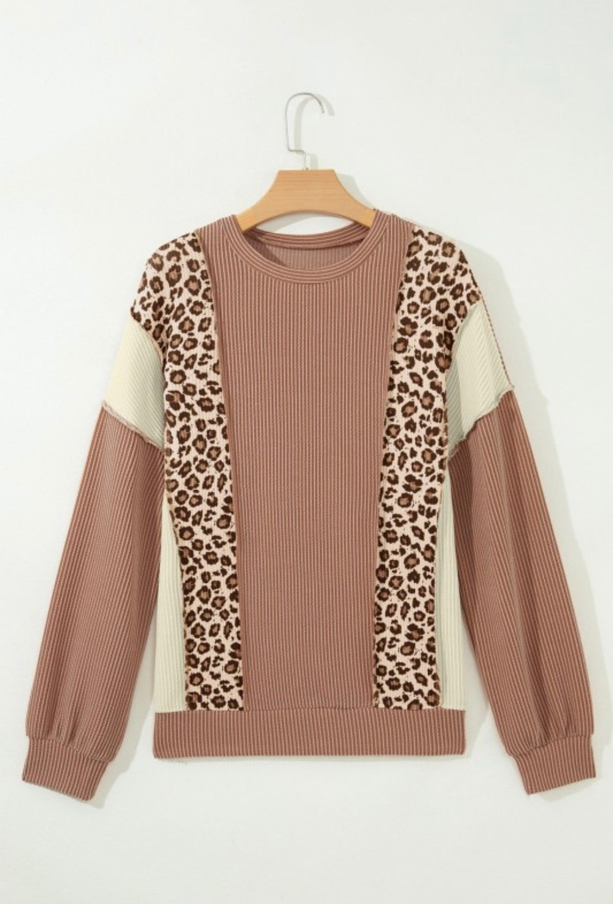 Leopard Color Block Long Sleeve Knit Top