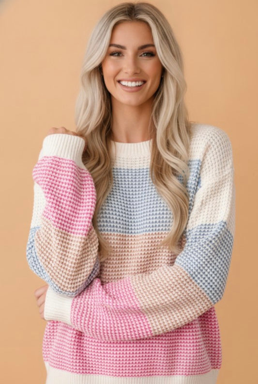 Colorblock Stripe Drop Shoulder Sweater