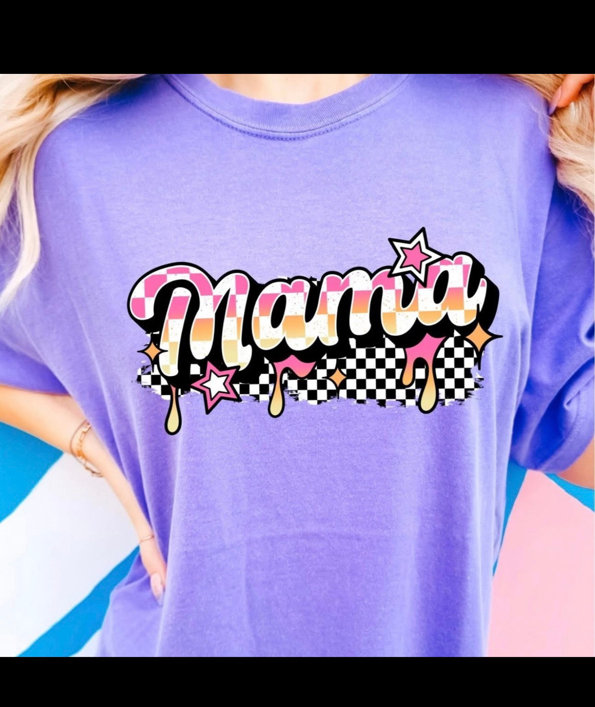 checkered Mama Graphic T- Shirt (purple)